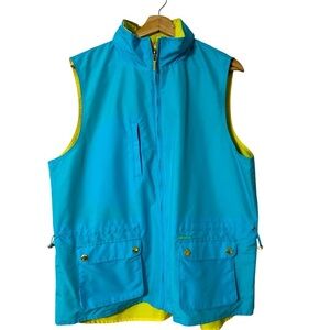 Chaps Womens Sz X-Large Reversible Hooded Neon Golf Rain Vest Nautical Sport